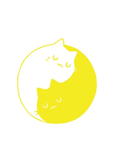 Kediler Ying Yang Araba Sticker 17x17 Cm Sarı