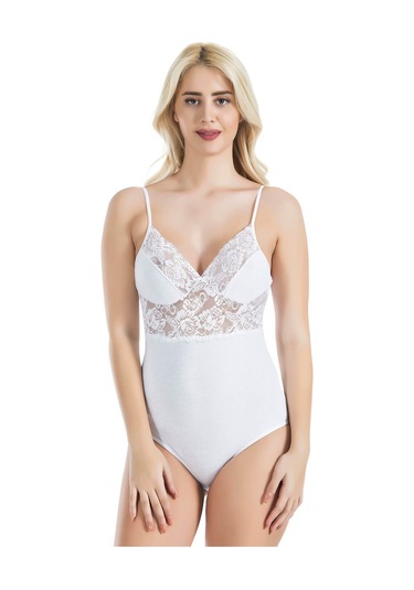 İp Askılı Dantelli Kadın Body 334 Beyaz