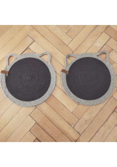 Kahverengi Kedi Evcil Hayvan Mama Paspası / Pamuk Ip Hasır Kedi M