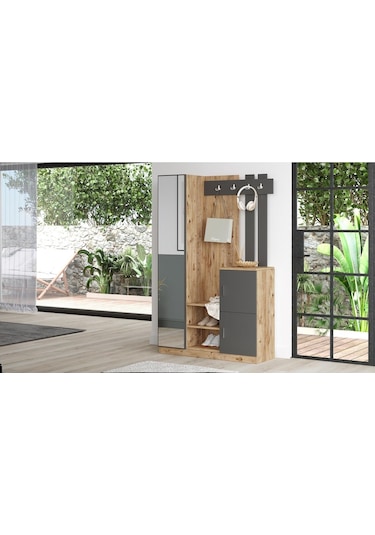 Robinhome Robin Home Liva Aynalı Vestiyer Portmanto Ayakkabılık Çam-Gri