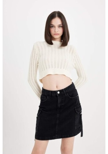 Defacto Fashion Fit Kargo Cepli Jean Mini Etek D4421AX24AUNM40 Siyah