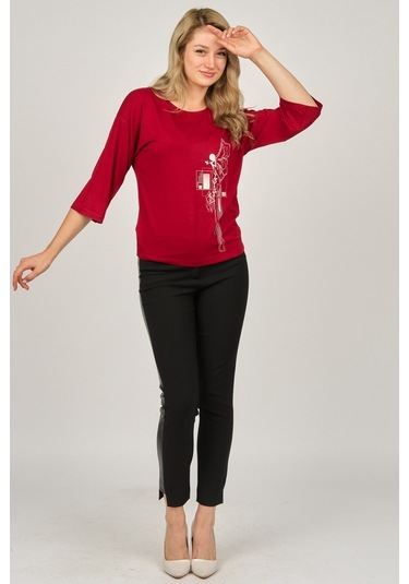 Sistas Kadın Desenli Bluz 6690208 Bordo-Bordo