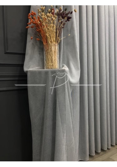 Tül Perde Brillant MArka Foldet Keten Açık Gri Etek Kurşun Sarımlı Çok Renkli