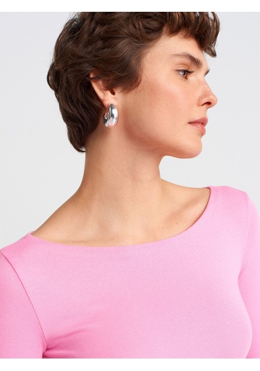 Dilvin 31332 Kayık Yaka Uzun Kollu Top-pembe Pembe