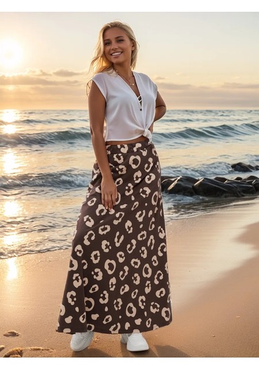 N.e.w.image Uzun Yazlık Pamuklu Etek 221733690 Kahverengi