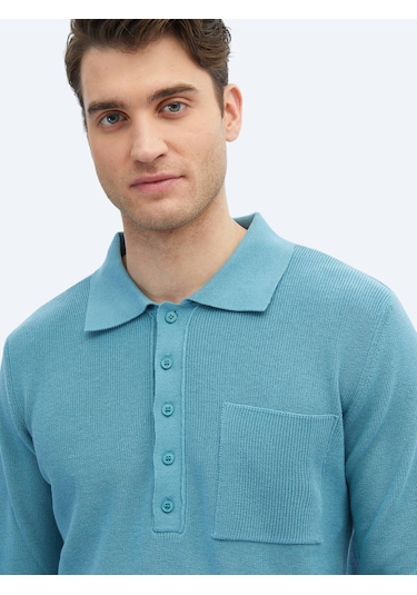 Koyu Mint Polo Yaka Selanik Pamuk Karışımlı Triko Koyu Mint Yeşili