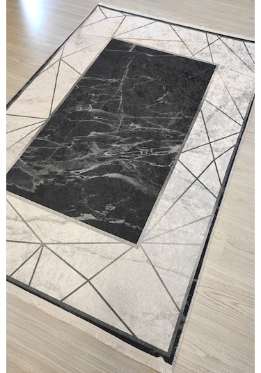 Geometrik Mermer Salon Halısı Yıkanabilir Kaymaz Mutfak Halısı