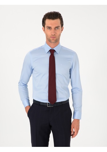 Cacharel Açık Mavi Slim Fit Pamuklu Klasik Gömlek Denım