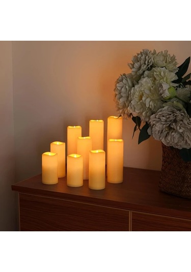Willowhaven 12li Uzaktan Kumandalı Pil İle Çalışan Titreşimli Led Mum Seti 4 5 6 7 İnç Diğer