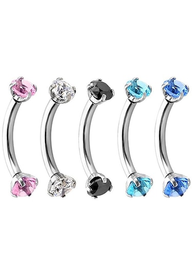 Homyl Paslanmaz Çelik Zirkon Kavisli Kaş Piercing Beyaz