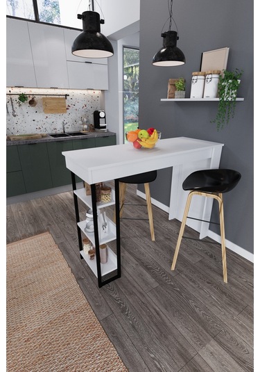 Dekorfim DF01103AC Raflı Yüksek Bar Masası Mutfak Yemek Masası