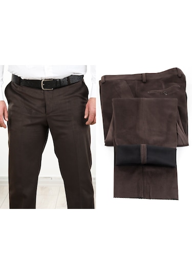 Neowit Erkek İçi Polarlı Yan Cep Klasik Kesim Kadife Pantolon Kahverengi
