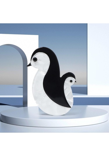 Blucome El Yapımı Akrilik Hayvan Penguen Broş Kadın Erkek Güzel Oturma Pet Rahat Parti Broş Pin Takı Aksesuarları Siyah