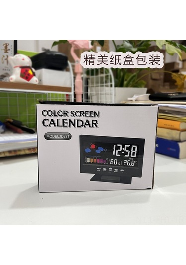 Hangfox Ev İçin Sesiyle Kontrollü Hava Durumu Saati 8082t - Renkli Ekran, Sicaklık Nem Ölçer, Usb İle Siyah Ev Alarm Saati Siyah