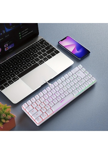 Honeybeeshop Hxsj 68 Tuşlu Mini Rgb Aydınlatmalı Kablolu Klavye Ve Optik Oyuncu Faresi Set Beyaz Diğer