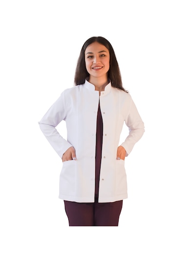 Vayteks Hakim Yaka Ceket Boy Beyaz Kadın Doktor Öğretmen Laboratuvar Önlüğü