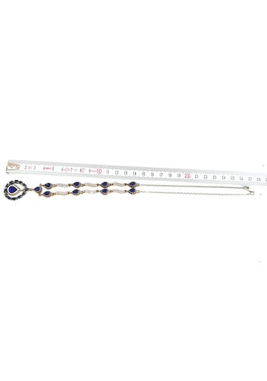 Otantik Safir ve Zirkon Taşlı Gümüş Kolye 925 Ayar 22,55 Gram