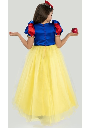 Pamuk Prenses Kız Çocuk Doğum Günü Parti Elbisesi Uzun Etekli Taçlı - Sarı