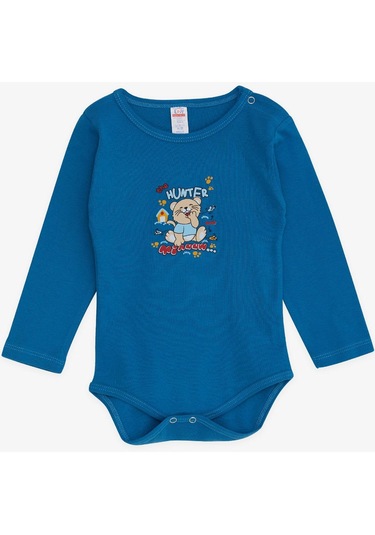 Breeze Erkek Bebek Çıtçıtlı Body Avcı Kedicik Baskılı 9 Ay-3 Yaş, İndigo İndigo