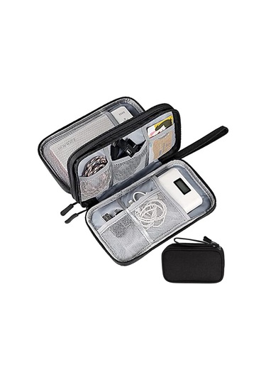 Organizer Organiser 2 Bölmeli Elektronik Kablo Şarj Kulaklık Ssd Çanta Kılıf Siyah