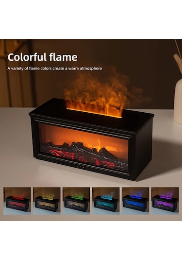 Honeybeeshop Siyah 3d Alevli Şömine Aromaterapi Difüzörü Uzaktan Kumandalı 6 8 10 Saat Zaman Ayarlı Siyah