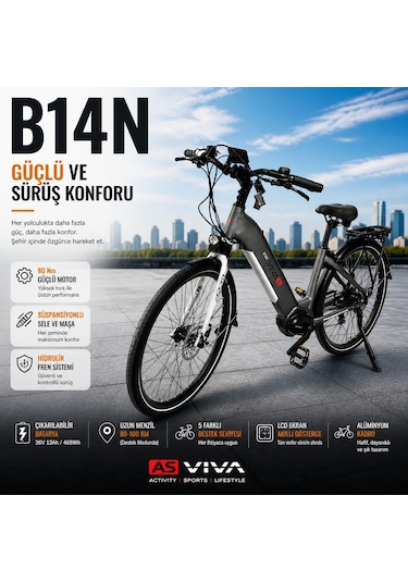 AsVIVA B14T 28 Jant Orta Motorlu Hollanda Elektrikli Bisiklet 14AH
