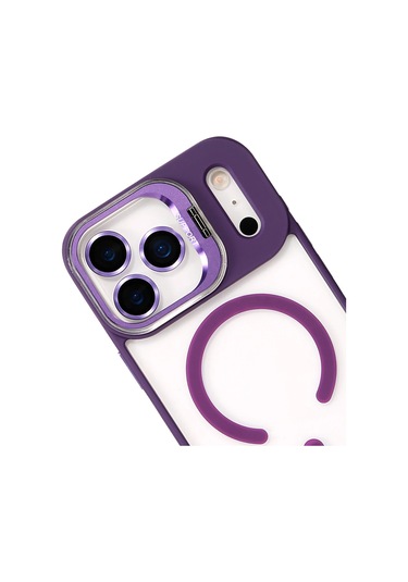 İphone Uyumlu 17 Pro Kılıf Remim Magsafe Lensli Kamera Standlı Kapak Derin Mor