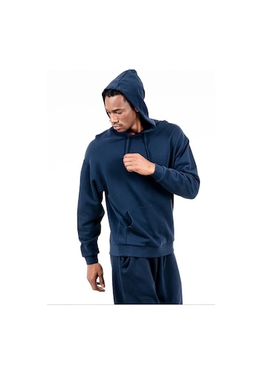 Jahr Marc Lacivert Önü Cepli Kapüşonlu Oversize Erkek Sweatshirt Lacivert
