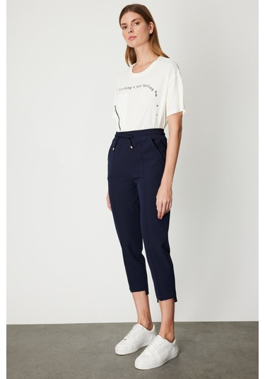 On Kadın Önü Çimalı Dar Paça Eşofman Altı 64138 Lacivert Lacivert