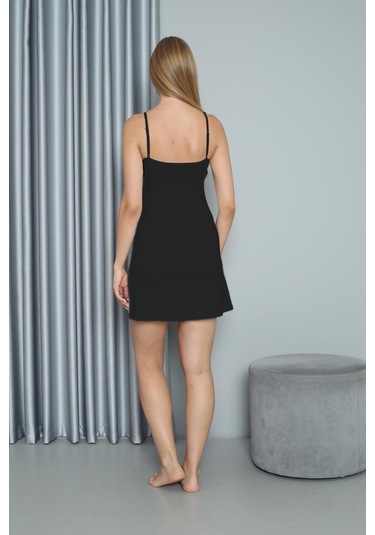 Kadın İnce Askılı Modal Siyah Kombinezon C7t1n0o108 001