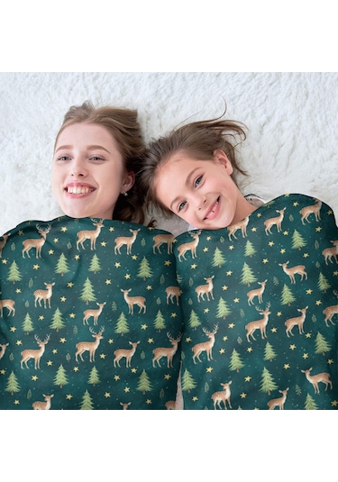Noel Desenli 47 İnç Yuvarlak Flanel Battaniye, Yetişkin Ve Çocuk İçin, Yumuşak, Rahat Ve Hafif Noel Geyik Ağacı