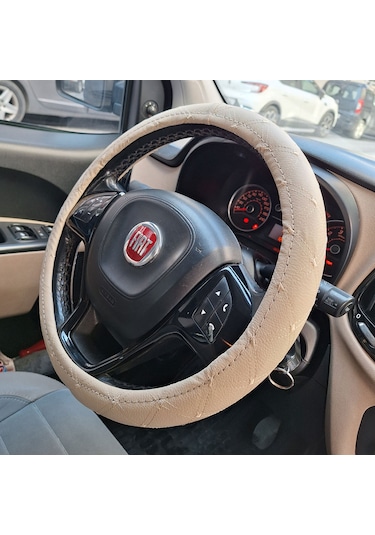 Delikli Geçmeli Direksiyon Kılıfı 38 Cm Bej, Bej Dikiş