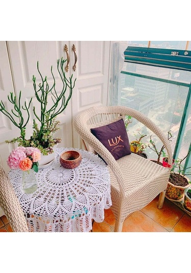 Xindoker El İşi Dantel Masa Örtüsü - Vintage Çiçek Desenli Yuvarlak Kahve Masası Kapağı Beyaz