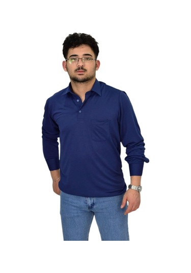 Erkek Gömlek Yaka Uzunkol Tişört T6063 Bgl-st04542 İndigo