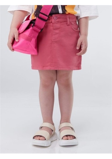 Kız Çocuk Lcralı Düğmeli Etek-12651 Gülkurusu