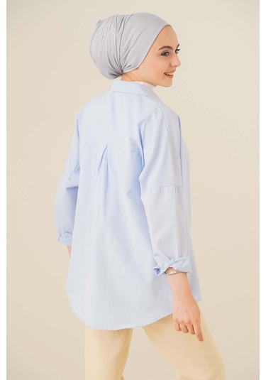 Bigdart 103901 Oversize Basic Tesettür Gömlek - Açık Mavi 001