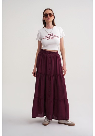 4662 Kadın Düğme Detaylı Büzgülü Modal Etek Bordo Bordo