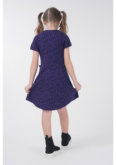 Brz Kids Metraj Baskılı Kısa Kollu Kız Çocuk Elbise Lila
