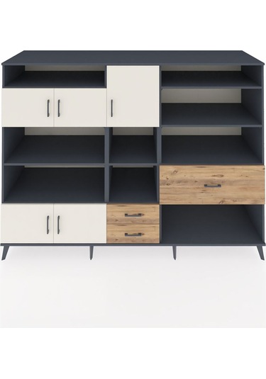 Kronos Dolap 13 Raflı 3 Çekmeceli 5 Kapaklı 220x59x163 Antrasit-a Antrasit-aytaşı/çam