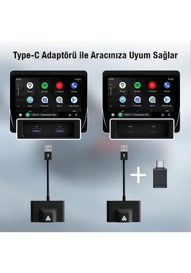 Polham Araç İçi Android Cihazlar İçin Kablosuz Android Multimedya Carplay Adaptörü,Wireless Çevirici