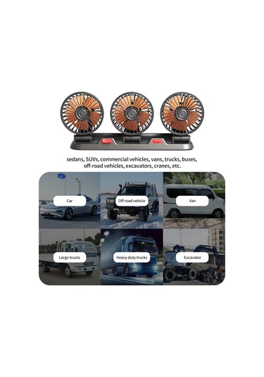 Maiyame 12v Otomobil Üç Kafa Fanı - 360 Ayarlanabilir, Yüksek Hız, Düşük Gürültü, 2 Seviye Rüzgar, Gizli Kokusu Kutusu Ve Park Numarası Kartı