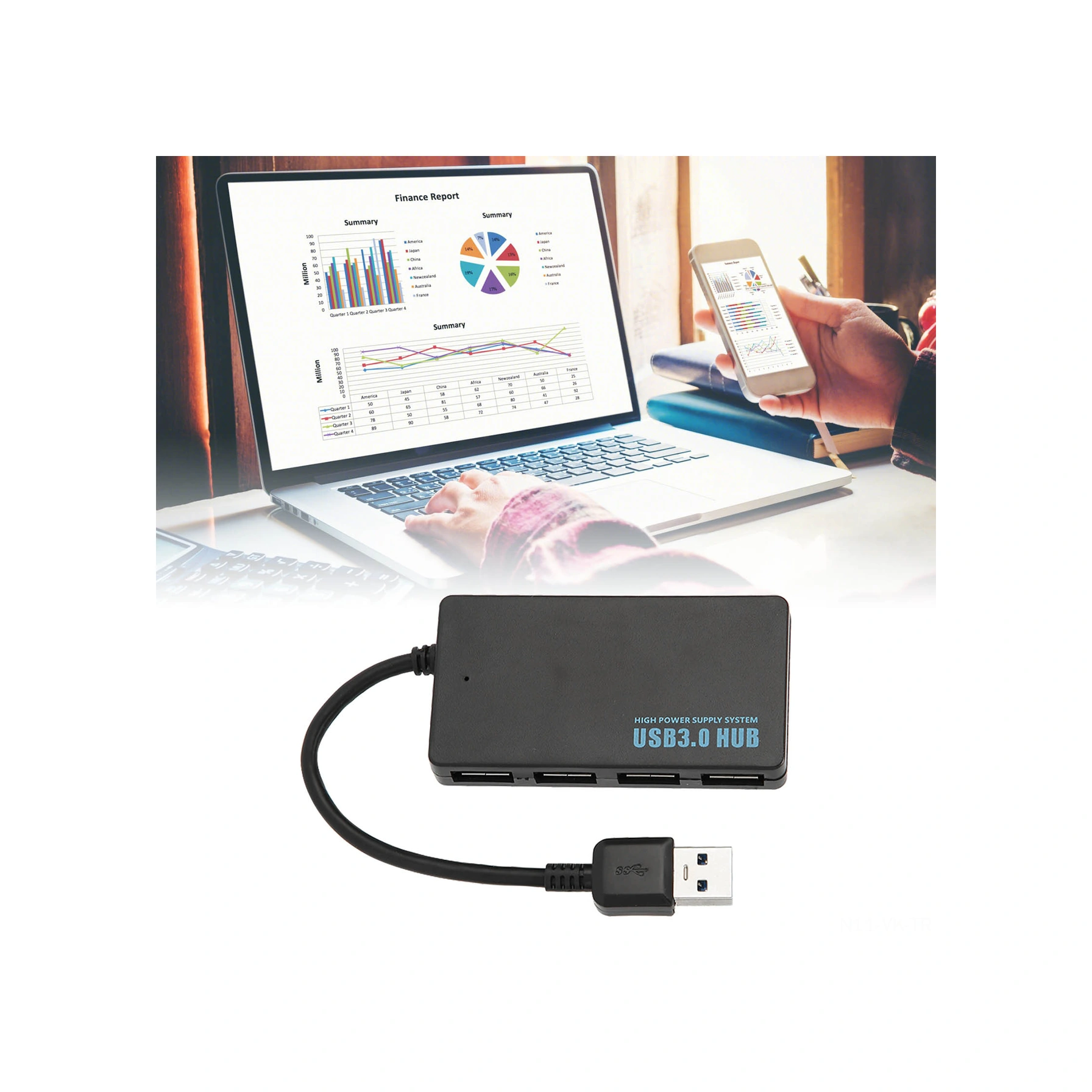 Vkemall Usb 3.0 4 Portlu Hub, 5gbps Hızlı Veri Transferi, Soğutma Tasarımı, Windows/mac/linux Uyumlu, Plug & Play, Siyah