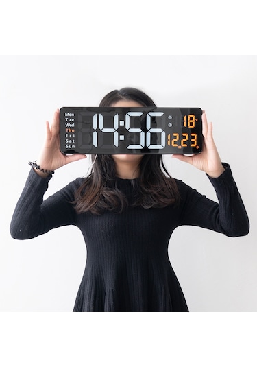 16 İnç Büyük Ekranlı Fonksiyon Göstergeli Saat İskandinav Dijital Saat Basit Oturma Odası Duvar Saati Led Duvar Saati 6626 Yeşil Sıcaklık Yeşil