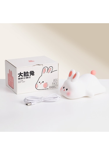 Sevimli Tavşan Mini Gece Lambası Çocuk Başucu Uyku Işığı Rgb Karartma Silikon Lamba