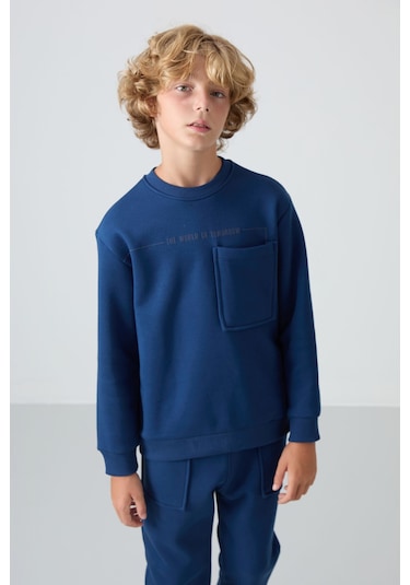 Tommy Life Parlament Pamuklu Kalın İçi Tüylü Yumuşak Dokulu Standart Fit Baskılı Erkek Çocuk Eşofman Takım - 1 Parlement Mavisi