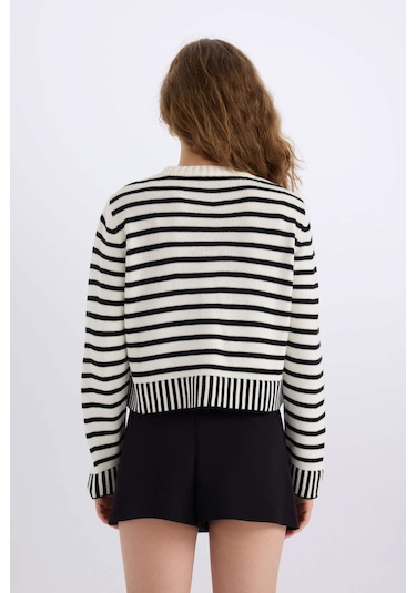 DeFacto Coool Regular Fit Çizgili Bisiklet Yaka Düğmeli Triko Hırka E2272AX24CWER219 Ekru DeFacto Coool Regular Fit Çizgili Bisiklet Yaka Düğmeli Triko Hırka E2272AX24CWER219 Ekru