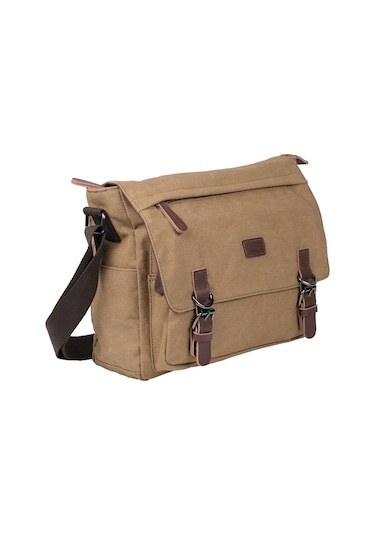 Bagacar Kanvas Kumaş Laptop Bölmeli Unisex Çapraz Çanta Bej