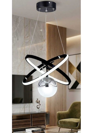 Modern Carla Tek Top Led Sarkıt Avıze,siyah ,3 Renk Ayarlanabilir Led Avize.antre