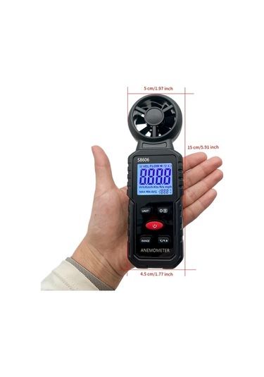 Boatshop1 Siyah El Tipi Dijital Anemometre Ruzgar Hizi Sicaklik Ve Seviye Olcer Pilsiz Black