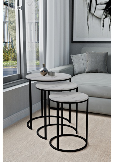 Emga Home Lisa Zigon Sehpa - Beyaz Mermer Beyaz